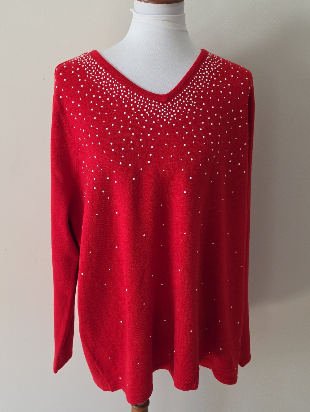 ByDesign Red V-Neck Sweater with Rhinestone Accents